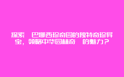 探索勐巴娜西珍奇园的独特奇珍异宝，领略中华园林奇葩的魅力？