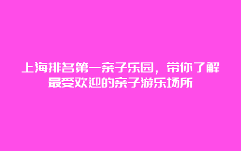 上海排名第一亲子乐园，带你了解最受欢迎的亲子游乐场所