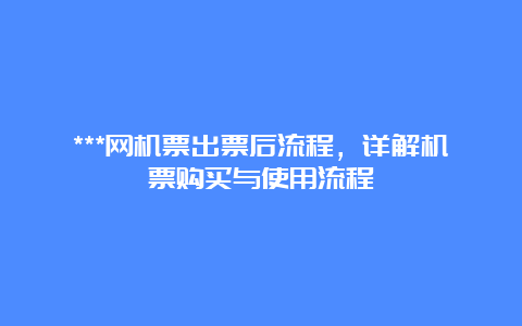 ***网机票出票后流程，详解机票购买与使用流程