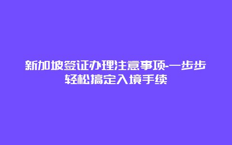 新加坡签证办理注意事项-一步步轻松搞定入境手续