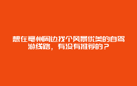 想在亳州周边找个风景优美的自驾游线路，有没有推荐的？