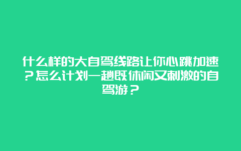 什么样的大自驾线路让你心跳加速？怎么计划一趟既休闲又刺激的自驾游？