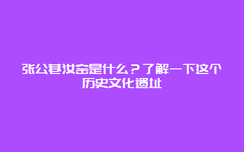 张公巷汝窑是什么？了解一下这个历史文化遗址