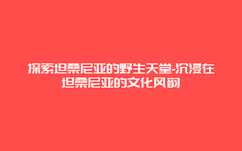 探索坦桑尼亚的野生天堂-沉浸在坦桑尼亚的文化风韵