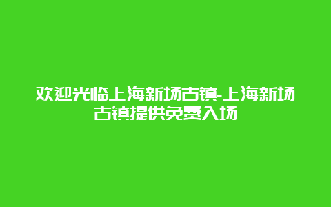 欢迎光临上海新场古镇-上海新场古镇提供免费入场