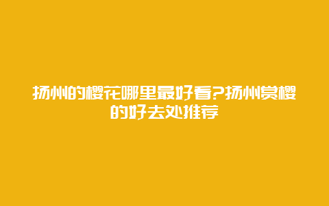 扬州的樱花哪里最好看?扬州赏樱的好去处推荐