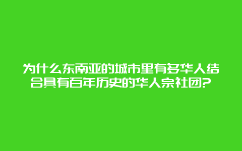 为什么东南亚的城市里有多华人结合具有百年历史的华人宗社团?