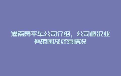 灌南勇平车公司介绍，公司概况业务范围及经营情况