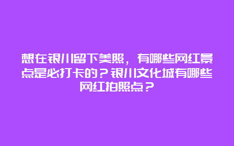 想在银川留下美照，有哪些网红景点是必打卡的？银川文化城有哪些网红拍照点？