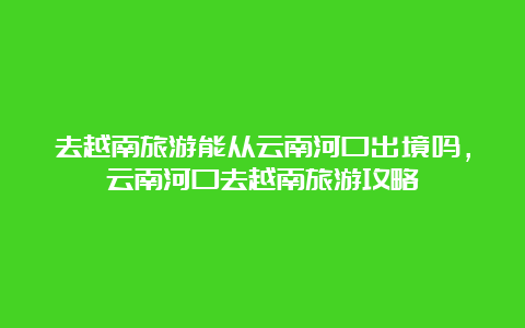 去越南旅游能从云南河口出境吗，云南河口去越南旅游攻略