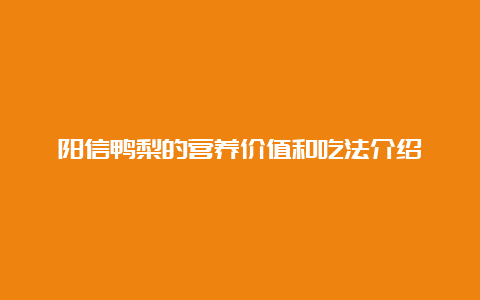 阳信鸭梨的营养价值和吃法介绍