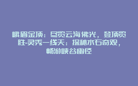 峨眉金顶：尽览云海佛光，登顶览胜-灵秀一线天：探秘水石奇观，畅游峡谷幽径