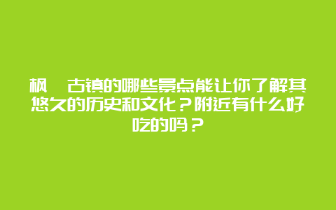 枫泾古镇的哪些景点能让你了解其悠久的历史和文化？附近有什么好吃的吗？