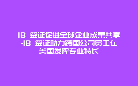 1B 签证促进全球企业成果共享-1B 签证助力跨国公司员工在美国发挥专业特长