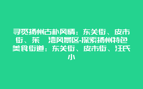 寻觅扬州古朴风情：东关街、皮市街、茱萸湾风景区-探索扬州特色美食街道：东关街、皮市街、汪氏小苑