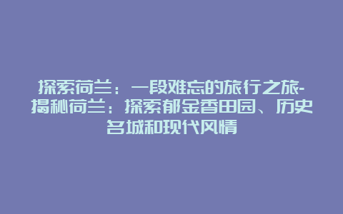 探索荷兰：一段难忘的旅行之旅-揭秘荷兰：探索郁金香田园、历史名城和现代风情