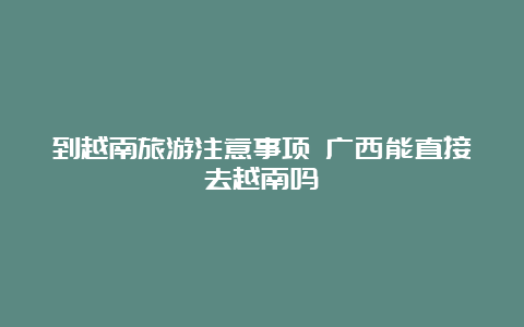 到越南旅游注意事项 广西能直接去越南吗