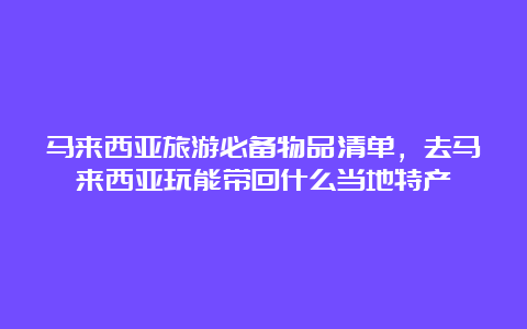 马来西亚旅游必备物品清单，去马来西亚玩能带回什么当地特产