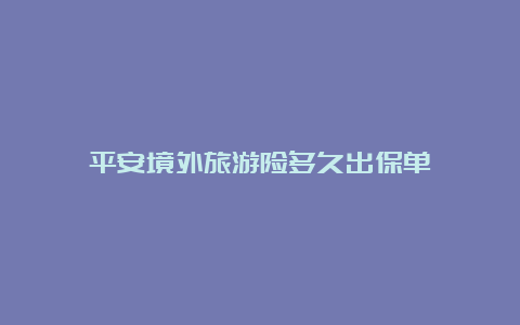 平安境外旅游险多久出保单