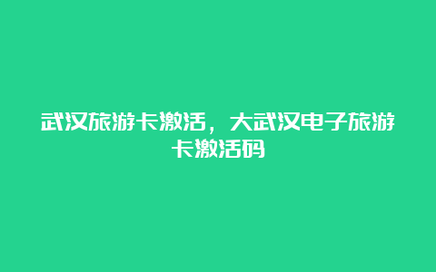 武汉旅游卡激活，大武汉电子旅游卡激活码