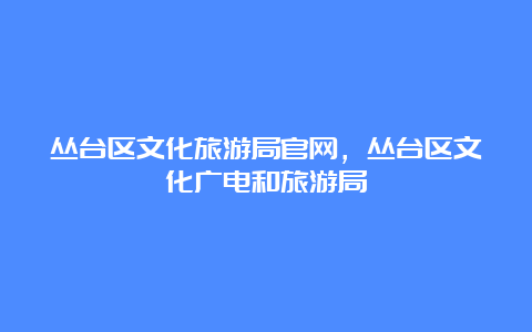 丛台区文化旅游局官网，丛台区文化广电和旅游局