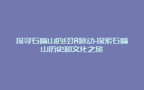 探寻石嘴山的经济脉动-探索石嘴山历史和文化之旅