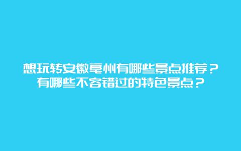 想玩转安徽亳州有哪些景点推荐？有哪些不容错过的特色景点？