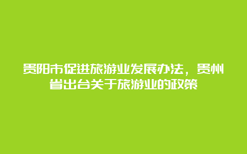 贵阳市促进旅游业发展办法，贵州省出台关于旅游业的政策