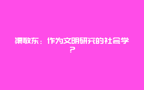 渠敬东：作为文明研究的社会学？