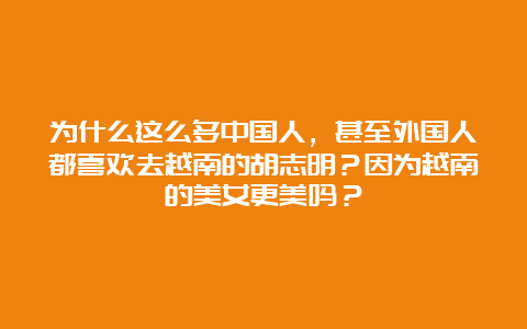 为什么这么多中国人，甚至外国人都喜欢去越南的胡志明？因为越南的美女更美吗？