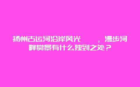 扬州古运河沿岸风光旖旎，漫步河畔赏景有什么独到之处？