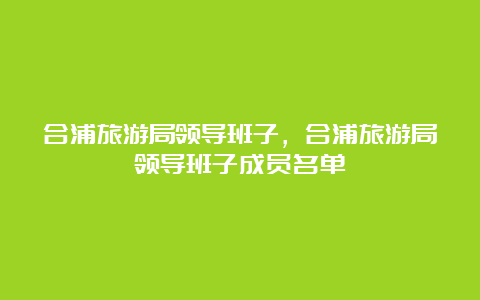 合浦旅游局领导班子，合浦旅游局领导班子成员名单