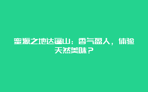 蜜源之地达蓬山：香气盈人，体验天然美味？