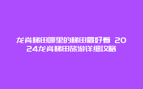 龙脊梯田哪里的梯田最好看 2024龙脊梯田旅游详细攻略