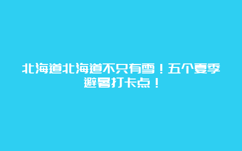 北海道北海道不只有雪！五个夏季避暑打卡点！