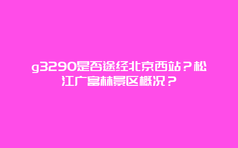 g3290是否途经北京西站？松江广富林景区概况？