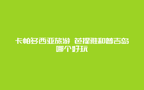 卡帕多西亚旅游 芭提雅和普吉岛哪个好玩