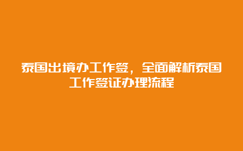 泰国出境办工作签，全面解析泰国工作签证办理流程