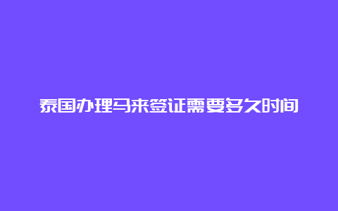 泰国办理马来签证需要多久时间