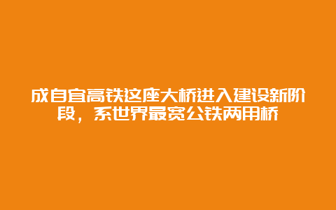 成自宜高铁这座大桥进入建设新阶段，系世界最宽公铁两用桥