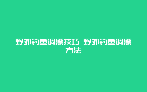 野外钓鱼调漂技巧 野外钓鱼调漂方法