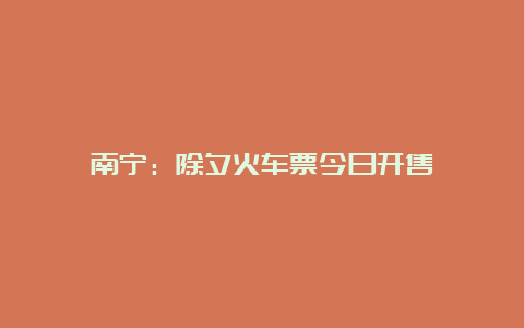 南宁：除夕火车票今日开售