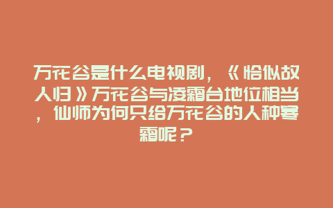 万花谷是什么电视剧，《恰似故人归》万花谷与凌霜台地位相当，仙师为何只给万花谷的人种寒霜呢？