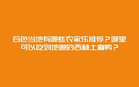 百色当地有哪些农家乐推荐？哪里可以吃到地道的西林土麻鸭？