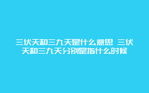 三伏天和三九天是什么意思 三伏天和三九天分别是指什么时候