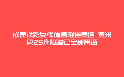 成昆铁路复线德昌隧道贯通 冕米段25座隧道已全部贯通