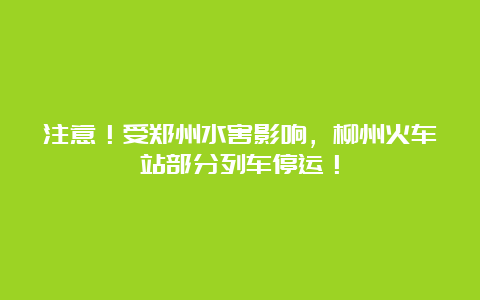 注意！受郑州水害影响，柳州火车站部分列车停运！