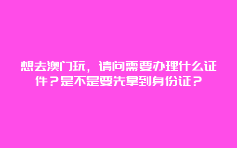 想去澳门玩，请问需要办理什么证件？是不是要先拿到身份证？