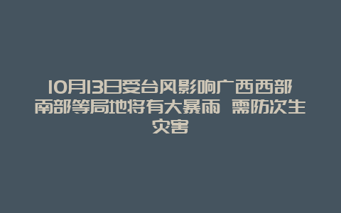 10月13日受台风影响广西西部南部等局地将有大暴雨 需防次生灾害