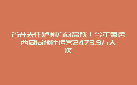 首开去往泸州方向高铁！今年暑运西安局预计运客2473.9万人次